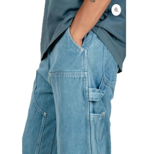 Men's Carpenter Work Jeans, Light Wash Denim, Utility Pockets, Relaxed Fit