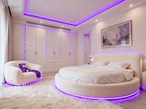 Image of Purple Led Lights Strip Indoor Rope Lights Easy DIY Cuttable Strip Lights for Room Bathroom Living Room Kitchen Ceiling Wall Vanity Mirror Decor