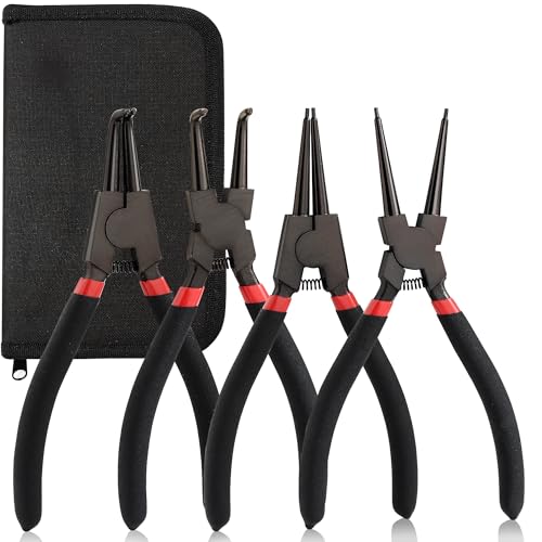 Goldeluxe Jeu de 4 Pince a circlips,Pince circlips 170MM,Pinces à circlips droites et coudées en acier carbone avec revêtement PTFE – antirouille, anti-huile et résistantes aux hautes températures