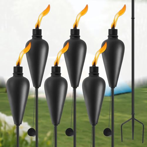 Upgraded 6-Pack Metal Garden Torches with Stakes
