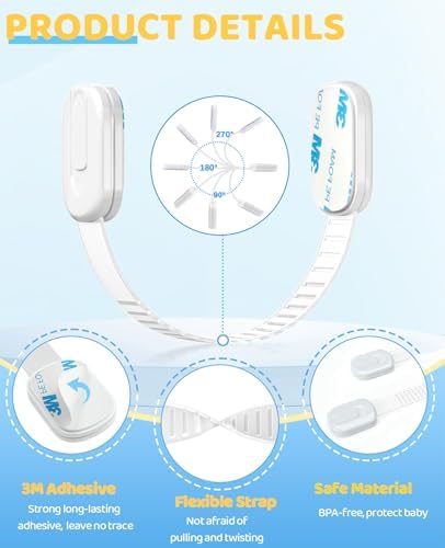 10팩 캐비닛 잠금 장치 아기 보호, 3M 접착제가 있는 어린이 안전 캐비닛 잠금 장치 - 조절 가능한 스트랩으로 쉬운 설치, 서랍 냉장고 쓰레기통 화장실용 다목적 어린이 안전 래치 — 사진 3
