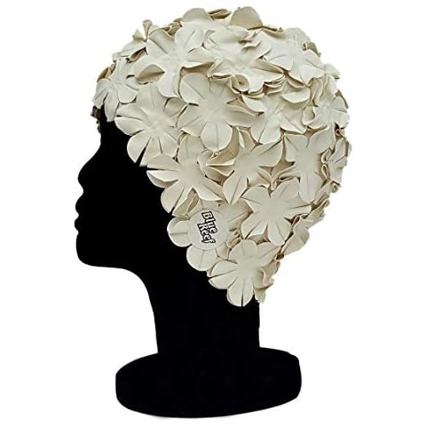 Blue Reef Isla Floral Ladies Classic Retro 3D Flower Petal Plain One Colour Stylish Vintage Swimming Hat Swim Cap One Size Adults (White) Cover