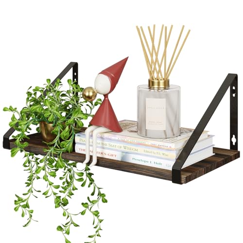 BAMEOS 40x19.5x1.2 cm Tiefere Schwebregale, Rustika Holz-Wandregale, Wandmontierte Regale für Wohnzimmer, Büro und Schlafzimmer, mit Metallklammern