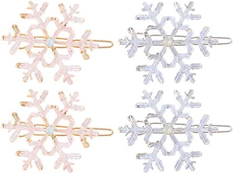 Lurrose 4Pcs Snowflake Hair Clips Christmas Snow Bobby Pins Alloy Shiny Hair Pins Xmas Hair Accessories Party Favors