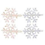 Lurrose 4Pcs Snowflake Hair Clips Christmas Snow Bobby Pins Alloy Shiny Hair Pins Xmas Hair Accessor