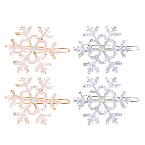 Lurrose 4Pcs Snowflake Hair Clips Christmas Snow Bobby Pins Alloy Shiny Hair Pins Xmas Hair Accessories Party Favors