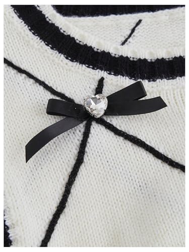 WDIRARA Women's Bow Sweater Vest Contrast Binding Sleeveless Pullover Knit Crop Tops3