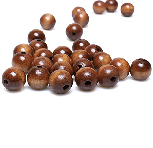 Wooden Beads 20mm Brown Round Wood Beads Dark Color Loose Spacer Bead with 4mm Hole for Crafts Making/Farmhouse Home Wall Decor, 40Pcs