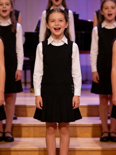 Bienzoe Girls School Uniform Jumper: Stretch Fit Pleated Hem Kids Sleeveless Dress Black 8