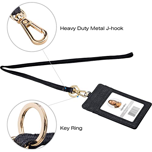 Id Badge Holder With Lanyard, Vertical Pu Leather Id Badge Card Holder With 1 Clear Id Window, 4 Credit Card Slots And A Detachable Neck Lanyard (Black) #TOP2