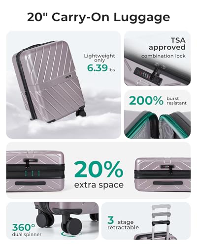 Image of BAGSMART Carry on Luggage 22x14x9 Airline Approved with TSA Lock, 100% Polycarbonate Hardside Suitcase with Spinner Wheels, Rose Purple