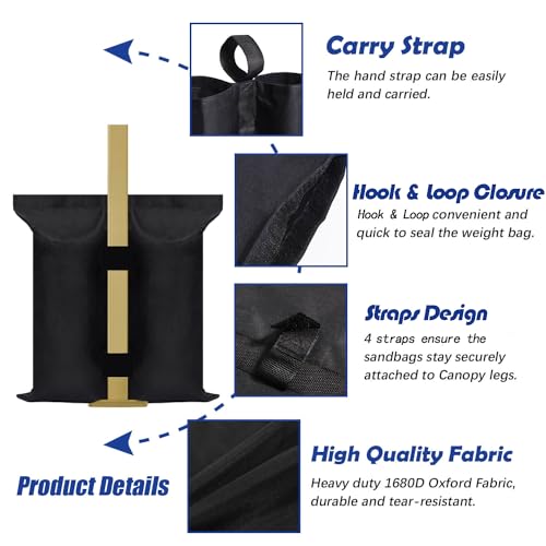 HAZBEN Canopy Weights 112 LBS Sand Bags Gazebo Tent Sand Extra Large Pop up Gazebos Weights Sand Bags for Ez Pop up Canopy Tent Outdoor Instant Canopies 4Pack (Black) - Thumbnail 3