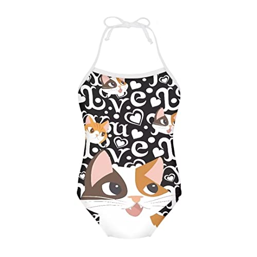 Image of Pinupub Girls Cute Swimsuit One Piece Bathing Suit Sleeveless Halter Neck Swimwear Beachwear