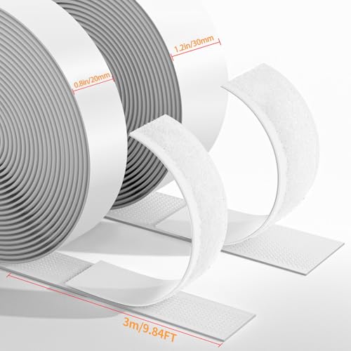 Image of Hook and Loop Tape, 0.8inX9.84FT，Strong Self-Adhesive Hook and Loop Tape Self-Adhesive Heavy Duty Strap for Family Sofa Cushions, Free Cutting White
