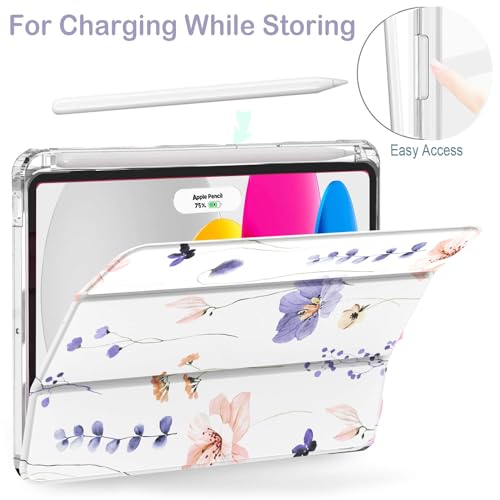 Feams Case for iPad mini 7 A17 Pro 2024/iPad Mini 6 2021, Slim Lightweight Trifold iPad mini 7 A17 Pro Case 8.3 Inch 2024 Clear Back Cover with Pencil Holder & Auto Sleep, Purple Flowers by Feams - Image 5