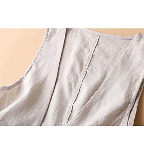 Uatkimi Womens Cotton Linen Vest Casual Loose V Neck Sleeveless Vests Jacket(Beige,Xl) #TOP2