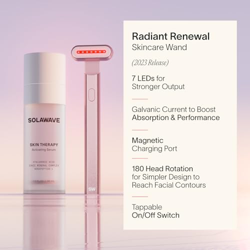 Solawave 4-in-1 Radiant Renewal Wand and Serum Bundle, Microcurrent Facial Device and Face Massager, Facial Wand with Skin Therapy Serum (Rose Gold)