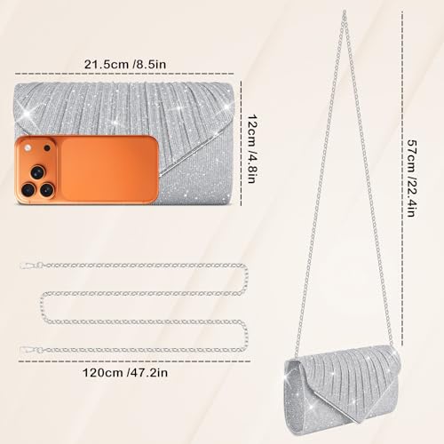 PACETAP Clutch Purses for Women, Shiny Sequin Envelope Evening Bag Handbags with Chain, Fashion Purse for Formal Dressy Wedding Cocktail Prom Party(Silver) by PACETAP - Image 3