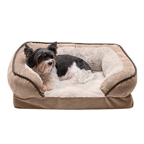 Furhaven Cooling Gel Foam Pet Bed for Dogs and Cats - Plush Velvet Waves Perfect Comfort Sofa Dog Bed with Removable Washable Cover, Brownstone, Small