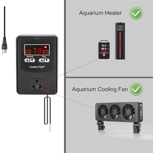 Carefree Fish 1200W Aquarium Heater Controller Fish Tank Thermostat for Cooling Fan and Turtle Led Light Lamp Reptile Heat Mat and Snake Heating Pad - Thumbnail 2