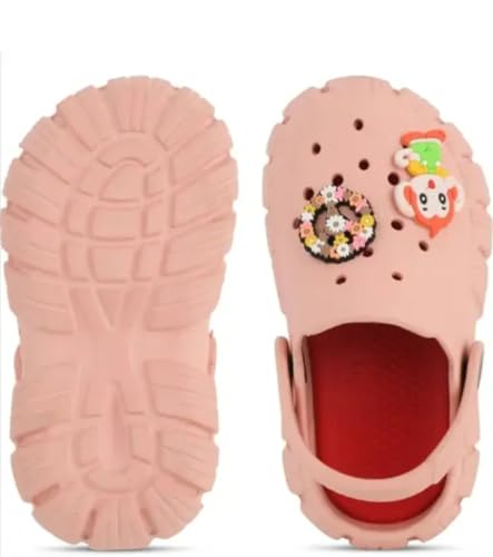 Image of GIMME ! Little Monkey, Toddler Clogs Slippers, 12 Months to 6 Years, Baby Boy, Waterproof, Lightweight, Cute Cartoon Fun Charms, Pink, Non-Slip Sole
