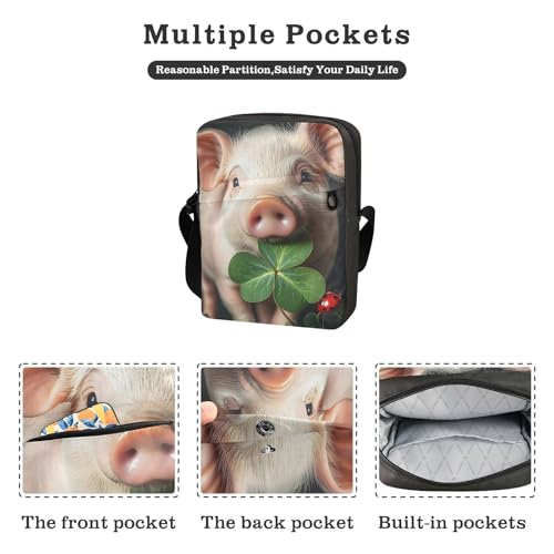Crossbody Bag Cute Pigs Clover Ladybug St Patrick Messenger Bag for Women Men Purse Shoulder Bag Satchel Bag with Adjustable Strap 202b98872