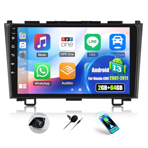 OiLiehu 2G+64G Android 13 2din Radio Carplay Android Auto für Honda CRV 2007-2011 Autoradio Mit Bildschirm 9 Zoll Autoradio mit Mirror Link/EQ/Bluetooth/SWC/FM RDS/WiFi/GPS/Rückfahrkamera