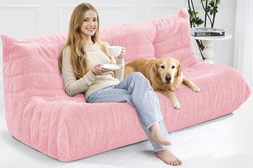 Image of Bean Bag 3-Seater Chair Big Sofa Beanbag Chair for Adults Fireside Chair Bean Bag Lounger with Memory Foam Filled for Home,Apartment or Gaming Venue（Pink Teddy）