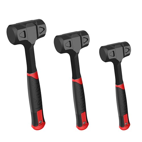 YIYITOOLS 3-Piece Dead Blow Hammer Set 16oz(1LB) 32oz(2LB) 48oz(3LB) Deadblow Hammers with One-Piece Forged Carbon Steel Steel Ball-Filled Head Anti-Vibration Rubber Grip Spark and Rebound Resistant