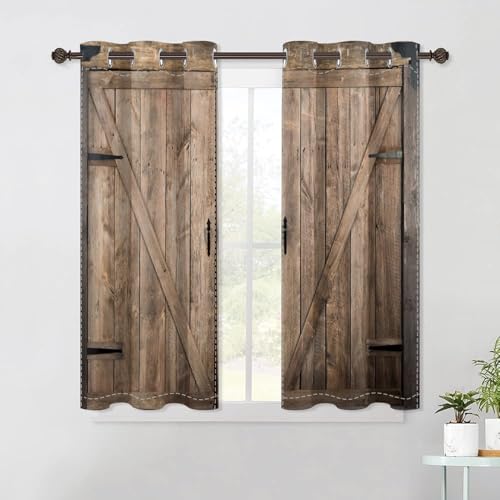 DORCEV Rustic Curtains Vintage Wood Barn Door Old Garage Door American Native Country Farmhouse Farm Style Rural Art Architecture Living Room Bedroom Window Drapes Treatment,26x63 inch,2 Panels