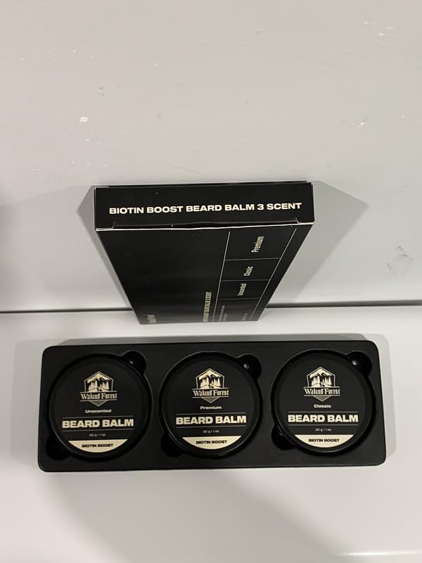 Miniatura 4 de Waking Forest Bálsamo para barba, Biotin Boost Growth Bálsamo para barba para hombres, paquete de 3 unidades más grueso suavizante e hidratante para