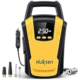 Nulksen Tire Inflator Portable Air Compressor, DC 12V Car Tire Pump with Digital Pressure Gauge, LED Light, Electric Air Pump for Car Tires, Bicycles, and Other Inflatables