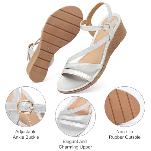 Image of Wedge Sandals for Women Dressy, Comfortable Summer Low Wedges Womens Open Toe Strappy Sandal