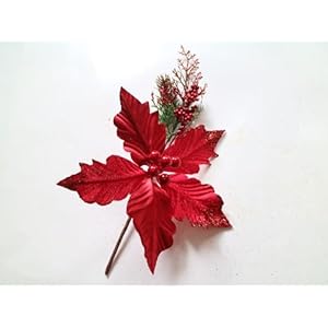 8 PCS Festive Red Poinsettia Flower Pick: Artificial Christmas Florals with Glitter Highlights - Versatile Decor Accents for DIY, Wreaths, Christmas, Holiday Parties & Home Decor 8 PCS Festive Red Poinsettia Flower Pick Artificial Christmas Florals with Glitter Highlights Versatile Decor Accents for DIY Wreaths Christmas Holiday Parties Home Decor