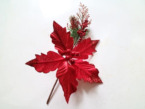 8-PCS-Festive-Red-Poinsettia-Flower-Pick-Artificial-Christmas-Florals-with-Glitter-Highlights-Versatile-Decor-Accents-for-DIY-Wreaths-Christmas-Holiday-Parties-Home-Decor 8 PCS Festive Red Poinsettia Flower Pick Artificial Christmas Florals with Glitter Highlights Versatile Decor Accents for DIY Wreaths Christmas Holiday Parties Home Decor