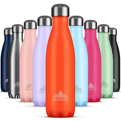 Image of Mont-Clair Stainless Steel Water Bottle, Vacuum insulated - BPA Free, 12h Hot & 24h Cold Drinks, Metal Water Bottle 34 oz Leakproof, Ideal for Adult, Kids, Running - Orange