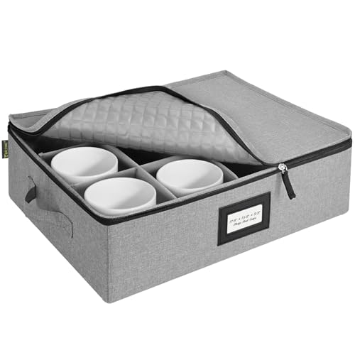BALEINE China Storage Containers, Sturdy Quilted Wine Glass Storage, Plate Organizer with Carry Handles, Moving Boxes for Dishes, Cups, Mugs and Stemware (Mug, Hard Shell Grey) by BALEINE - Used condition - US$21.08