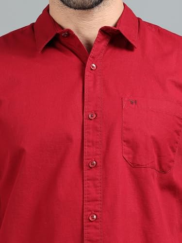 Image of Men Slim Fit Solid Spread Collar Casual Shirt