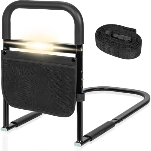 FREEAMG Bed Rails for Elderly Adults with Motion Sensor Light Bed Assist Rails Adjustable Heights with Storage Bag Safely Assist Handrail Bar for Seniors Disabled Children Pregnant Women