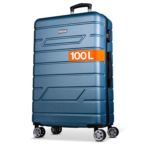 NOWI Hartschalenkoffer XL Groß - 100L Volumen - 158cm Gurtmaß - 8 Rollen 360° drehbar - Leichter Koffer mit Zahlenschloss & Teleskopgestänge - Reisekoffer mit Rollen, Trolley (türkis, XL)