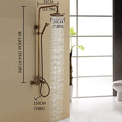 Antique Brass Shower Faucets Sets Complete Bath Shower Mixer Taps 8Inch Shower Head With Handheld Sprayer Shower Combo Set Two Handles Three Holes #TOP1