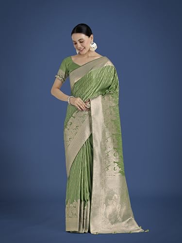 Image of Monjolika Fashion Women Divine Dusty Zari Weaving Banarasi Satin Silk Trendy Saree For Festival Wear With Matching Blouse Piece