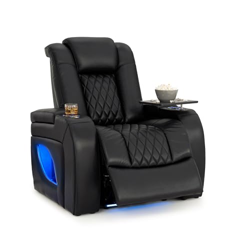 Seatcraft Virtuoso LT Zero-Gravity HeatZero Italian Leather Home Theater Seating, Heat & Massage, Power Headrest, Power Recline, Single Recliner, Black