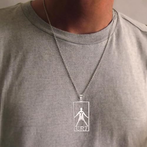 مجموعة قلادة بدلاية على شكل نجمة كرة القدم CR7، سوار قلادة من الستانلس ستيل قابل للتعديل مع سيليكون للرجال، هدية مجوهرات دوري أبطال أوروبا للمشجعين