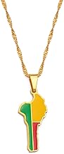 Map Pendant Necklace - Benin Map Necklace for Unisex Jewelry, Beninian Map Pendant with Flag Party Dress Fashion Accessories Ethnic Style, Charm Patriotic Symbol Necklace Souvenir Gifts for Friends