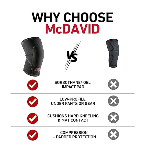 McDavid Knee Pad with Thick Gel Sorbothane Insert for Impact Absorption and Support. Compression Sleeve Knee Brace. For Sports and Activities like Wrestling, Volleyball, Lacrosse Gardening, Home Work. Left or Right Knee