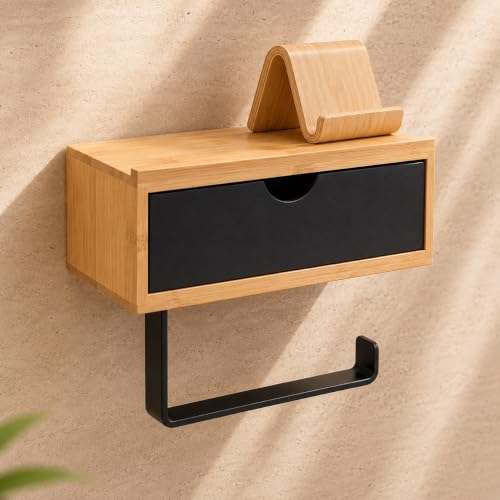 3STE Toilet Paper Holder with Drawer, Top Shelf & Phone Holder