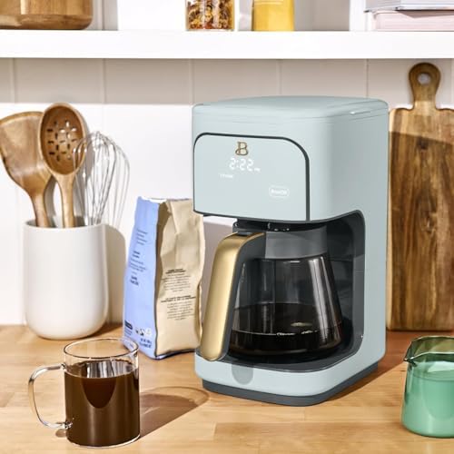 B - 12-Cup Programmable Coffee Maker with Touch Controls, Auto Brew Timer, Reusable Filter, Large Glass Carafe, Countertop Coffee Machine (Hydrangea) - 2