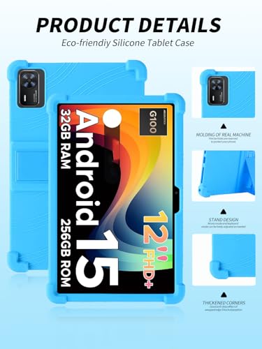 Coque DOOGEE Tab E3+ bleu azur en silicone souple avec support réglable intégré - 3