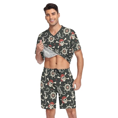 Men's Short Sleeve Pajama Set Pirate Skull Summer Pjs Set 2 Piece Loungewear Sleepwear with Pockets3